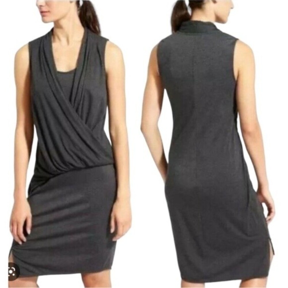 Athleta Duet Wrap Surplice Heather Gray Jersey Dress Women's Size Small #398851